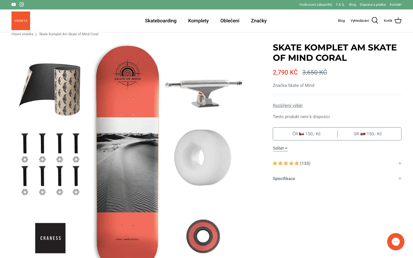 Craness produktový detail s komplet konfigurací